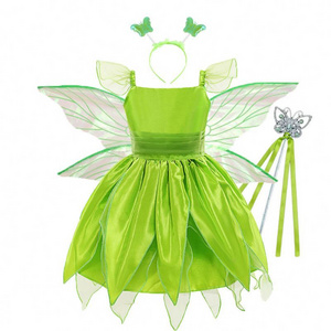 2024 Hot Sale Kids Green Fairy Dress Tinkerbell Princess Halloween Costumes for Girls