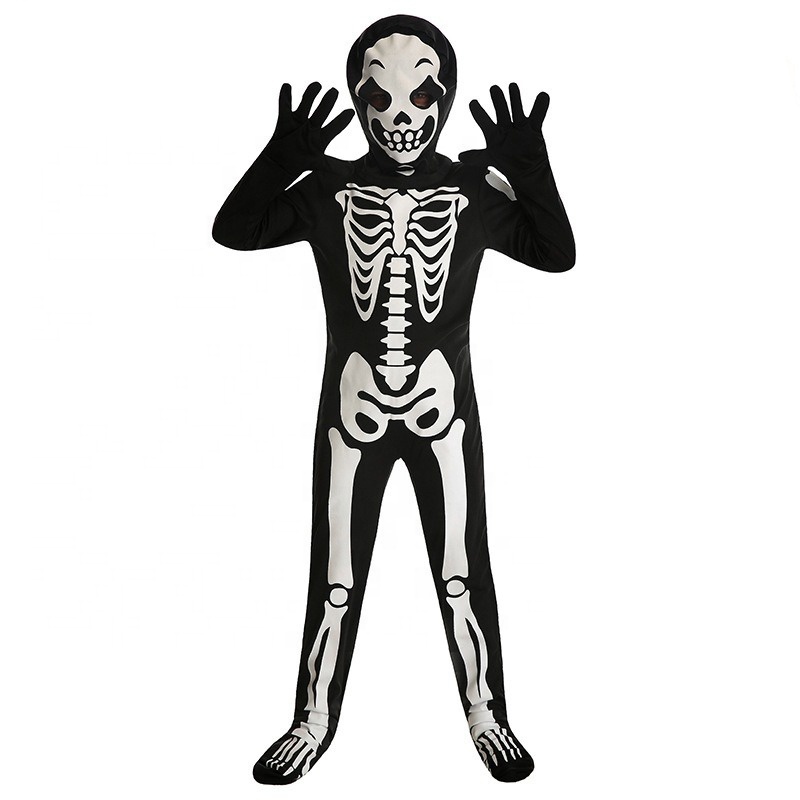 Glow in Dark Skeleton Clothing Costume 3D Print Style Halloween Costumes For Kids Luminous Horror Skull Rack Bodysuit