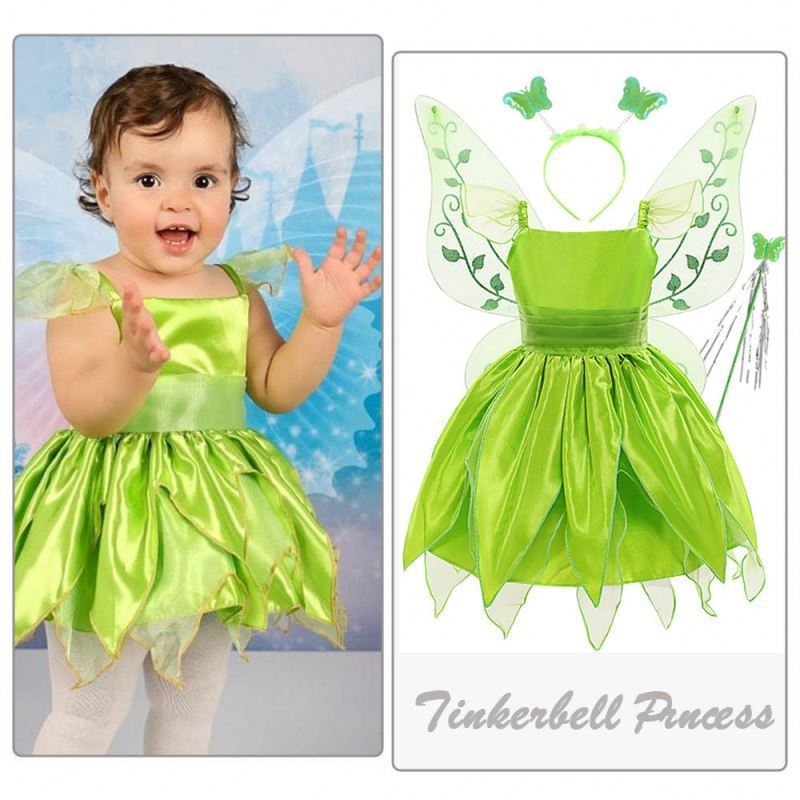 2024 Hot Sale Kids Green Fairy Dress Tinkerbell Princess Halloween Costumes for Girls