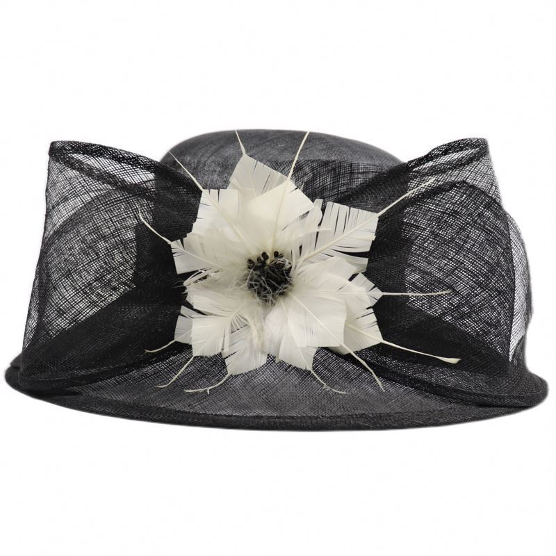 2024 Fashion Wide Brim Organza Church Elegant Derby Hat Lady's Party Carnival Sinamay Hats Women Banquet Black Hat