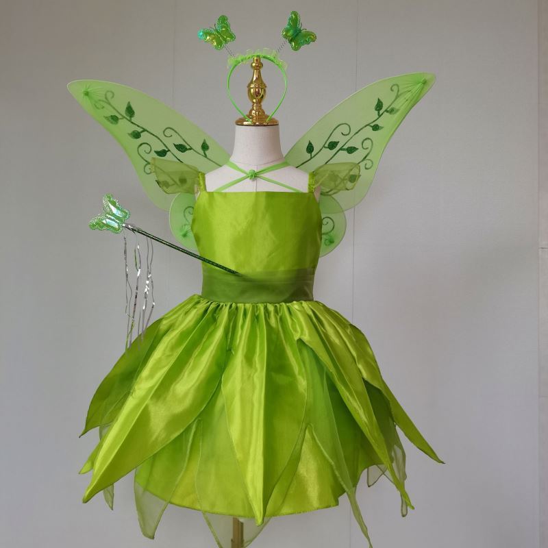 2024 Hot Sale Kids Green Fairy Dress Tinkerbell Princess Halloween Costumes for Girls