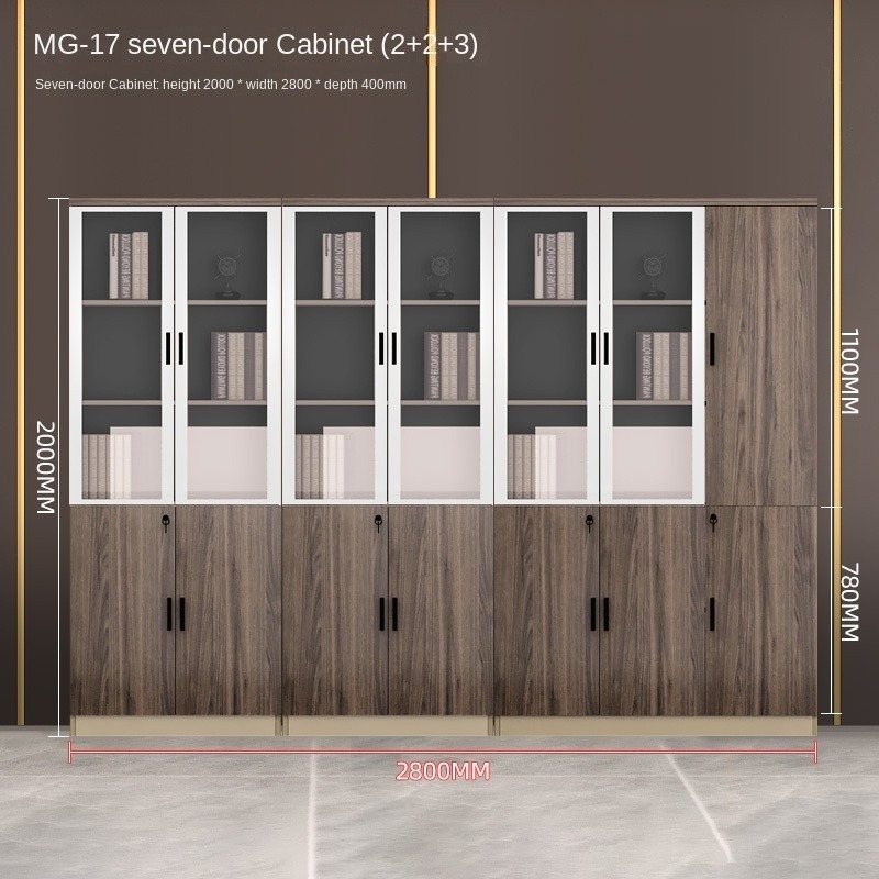 Modern office furniture with glass doors high office wooden Two-door filing cabinet