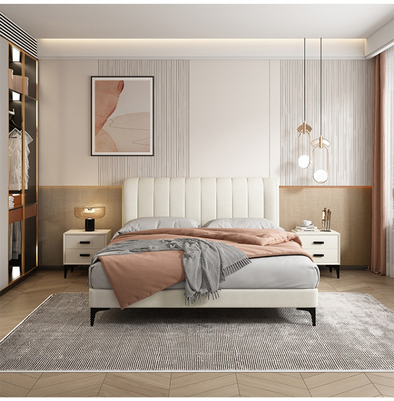 New design Italy comfortable hot sale cheap bedroom furniture king size beds wood frame leather bed