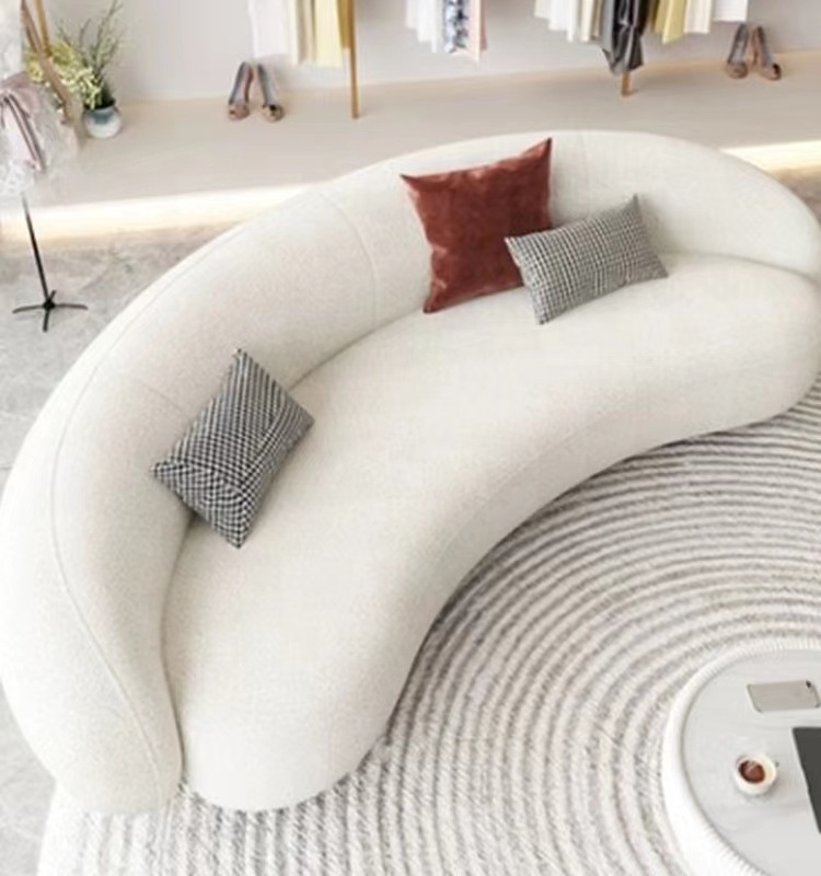 Modern New Design Luxury Waiting Room Furniture Velvet C Shape Curved Couch Boucle Half Moon Sofas For Home Hotel Furniture