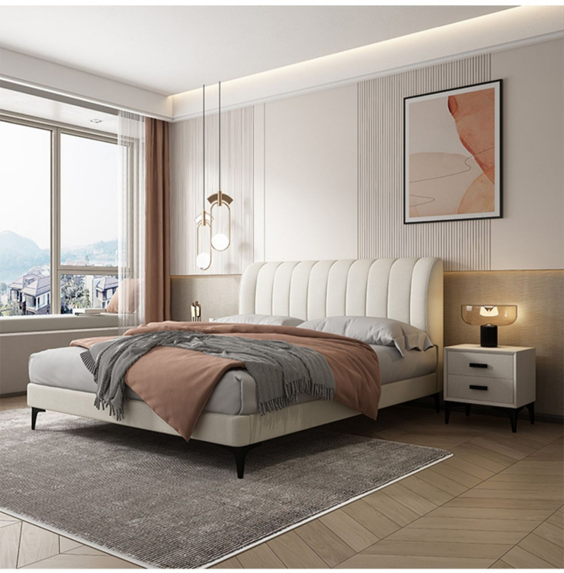 New design Italy comfortable hot sale cheap bedroom furniture king size beds wood frame leather bed