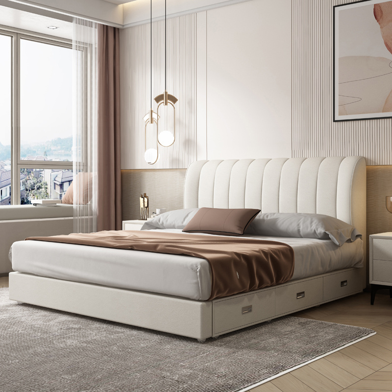 New design Italy comfortable hot sale cheap bedroom furniture king size beds wood frame leather bed