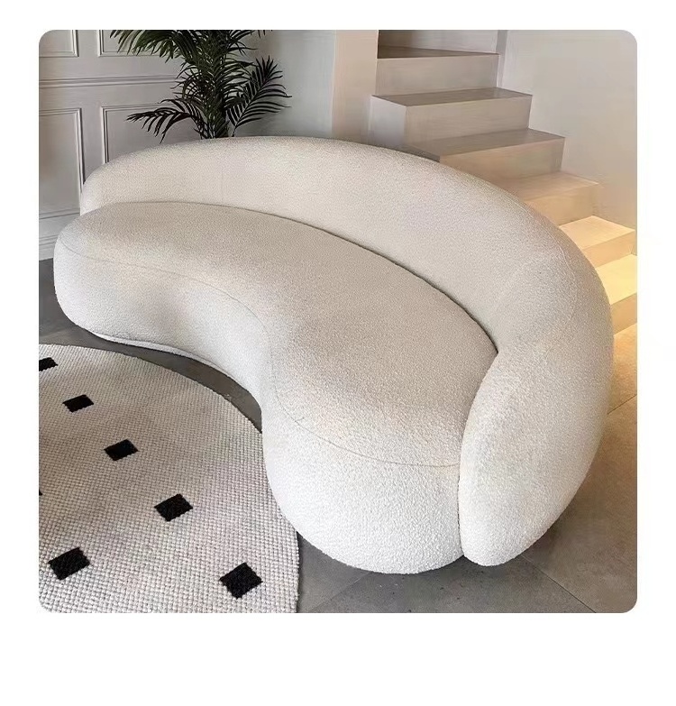 Modern New Design Luxury Waiting Room Furniture Velvet C Shape Curved Couch Boucle Half Moon Sofas For Home Hotel Furniture