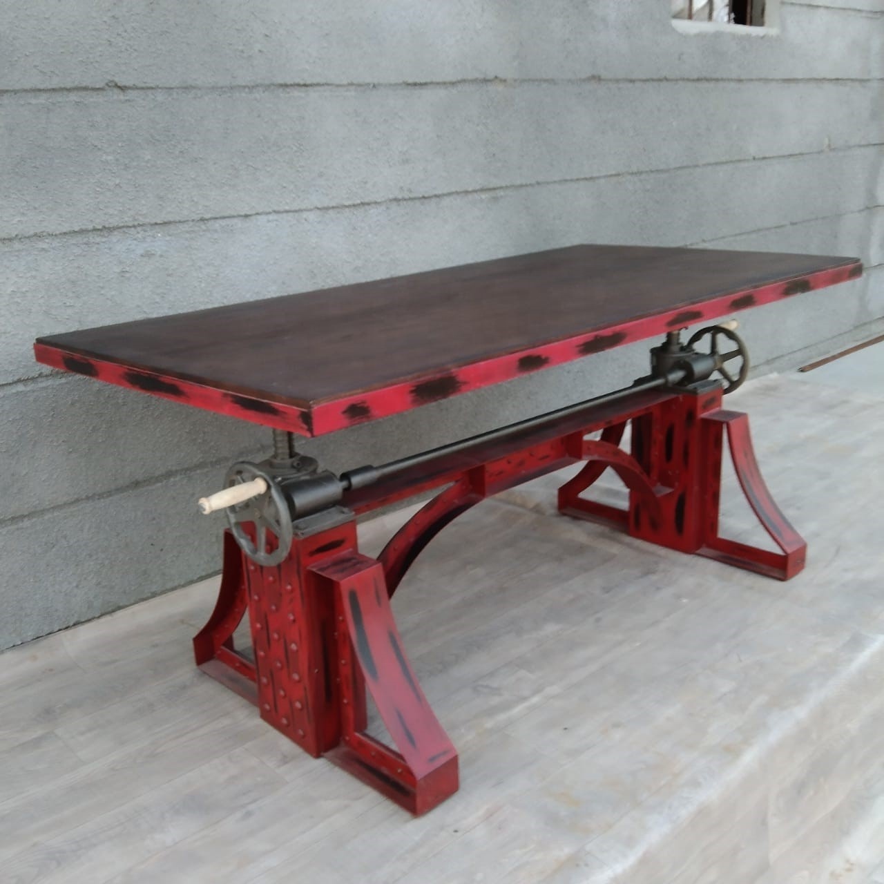 Vintage Industrial Red BRONX  Adjustable Hand Crank  Dining Table Base Legs