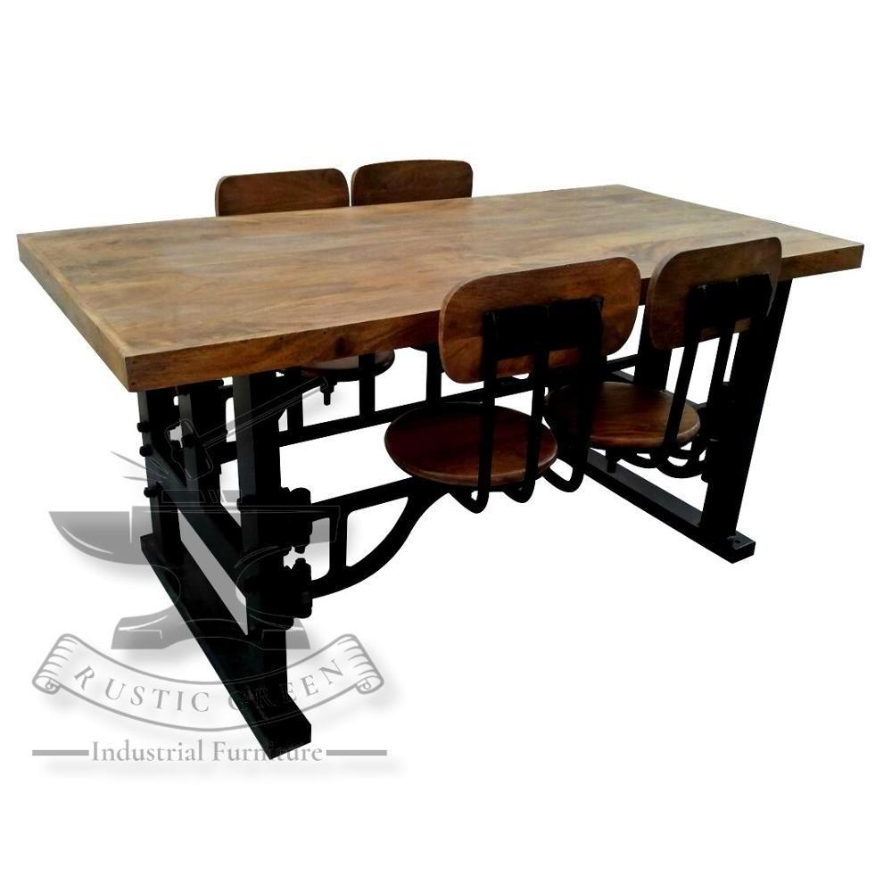 Industrial Vintage Iron & Wood Swing out stool Dining Table