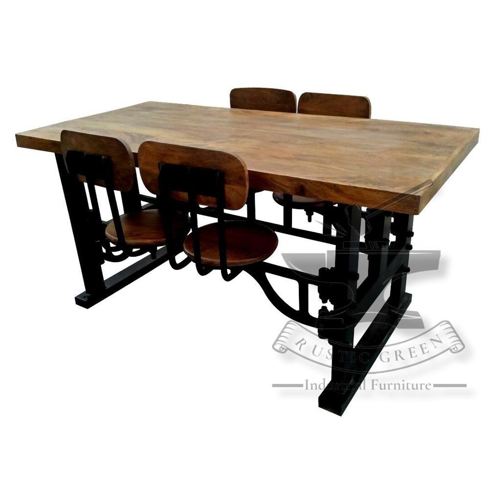 Industrial Vintage Iron & Wood Swing out stool Dining Table