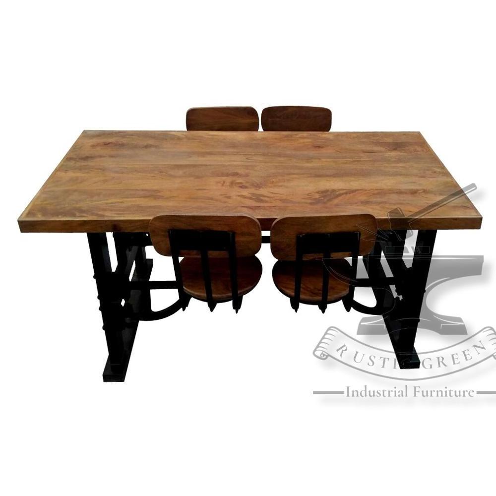 Industrial Vintage Iron & Wood Swing out stool Dining Table