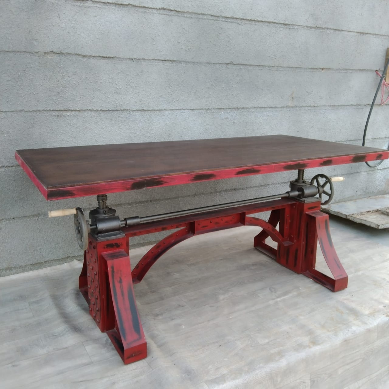 Vintage Industrial Red BRONX  Adjustable Hand Crank  Dining Table Base Legs