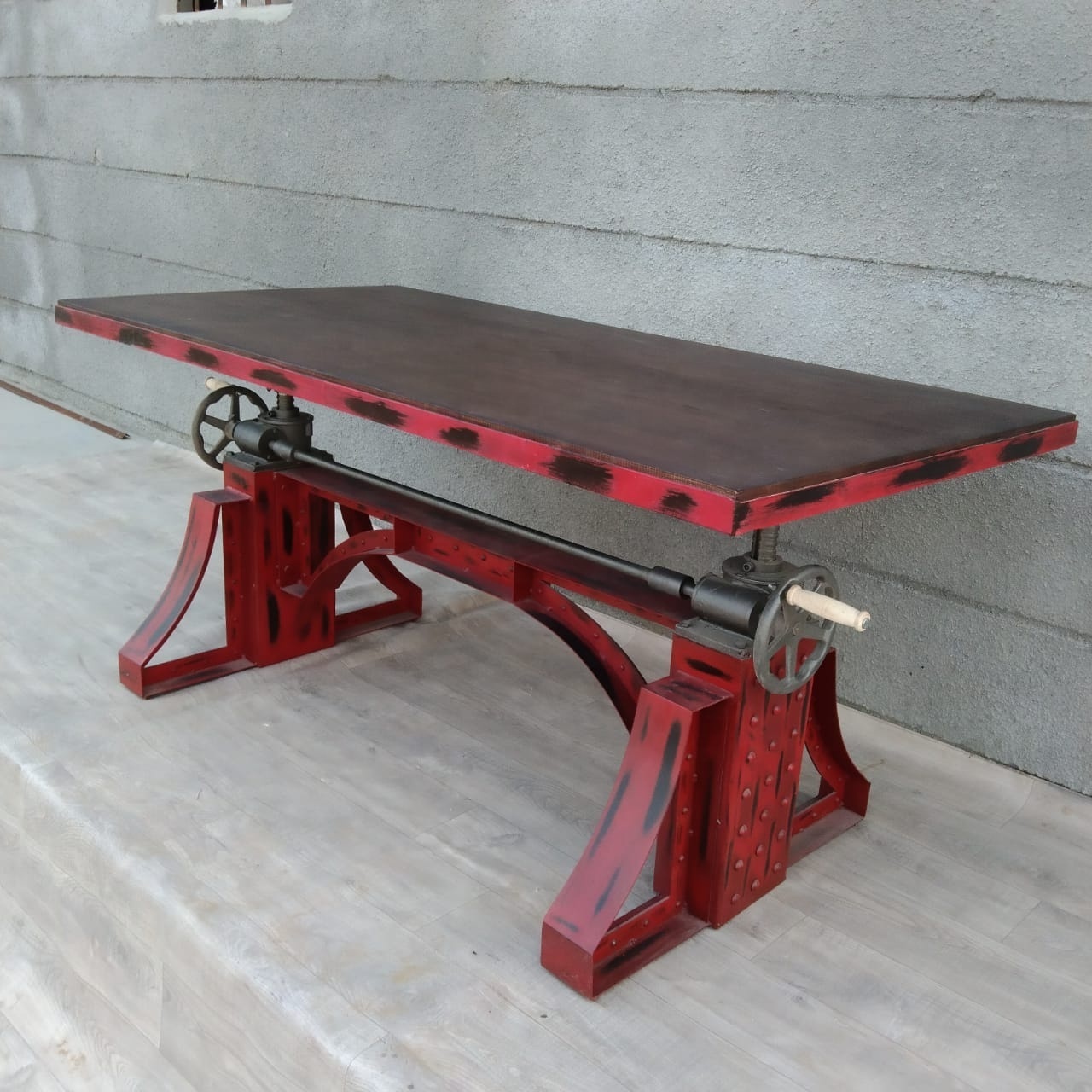 Vintage Industrial Red BRONX  Adjustable Hand Crank  Dining Table Base Legs