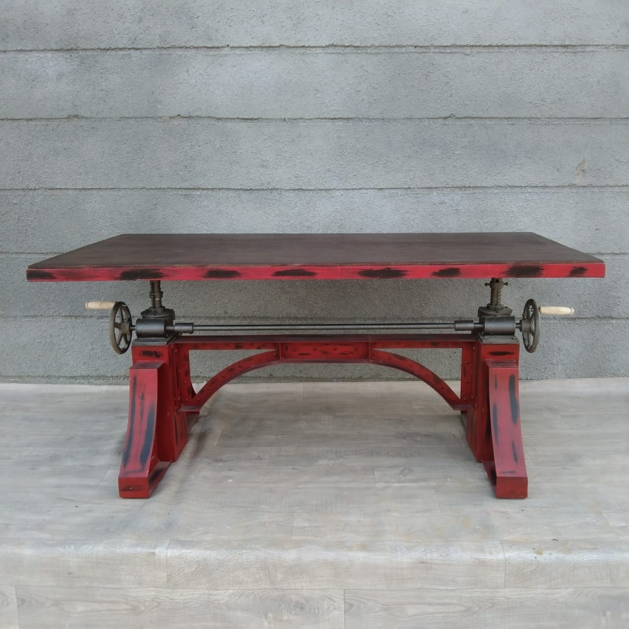 Vintage Industrial Red BRONX  Adjustable Hand Crank  Dining Table Base Legs