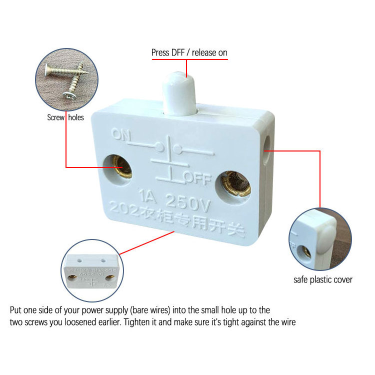 Wardrobe Closet White Electrical Light  Touch Switches for Cabinet Lamp , White Closet Light and Automatic Door Switch