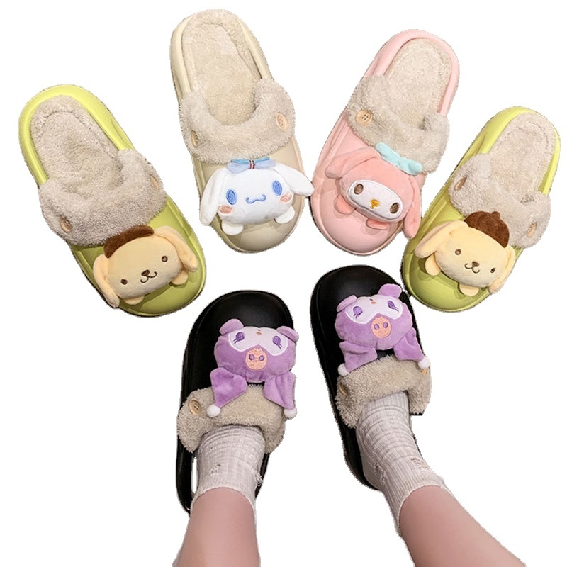 BoTu Slipper for Women Girls Cute Melody Winter Warm Slipper Winter Platform Anti-slip House Slipper Cartoon Anime Shoes gifts