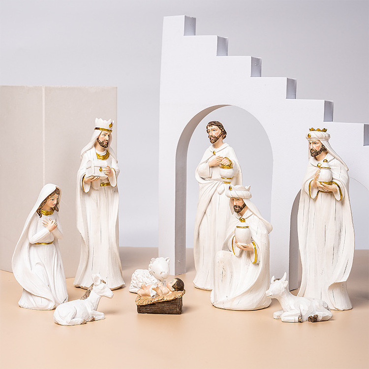 Ruunjoy Hot Sales Home Decoration Resin Crafts Set Virgin Mary Statues Religious Statue Jesus Statue Christmas Decor