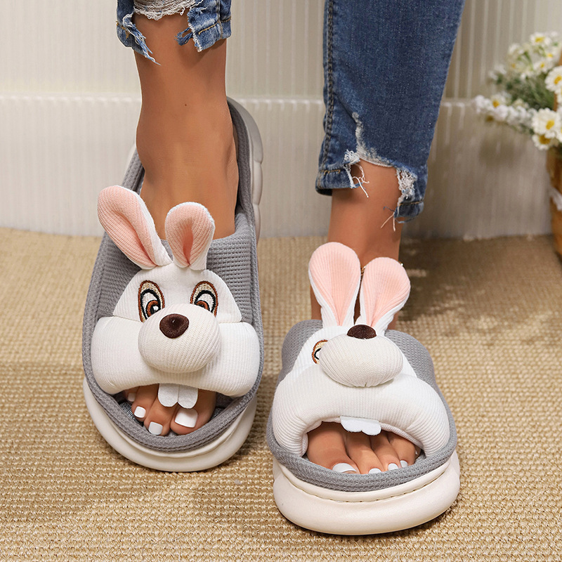 RuunJoy Linen Casual Slippers Women Home Cartoon Rabbit Squirrel Cute Shoes Girls Spring antiskid House Slippers Wholesale