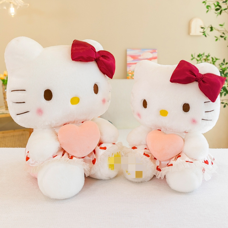 New Hello KT Plush doll toy with red heart dress Cat Doll Cute HelloKT Kitty Plush Toy Girl Birthday Gift stuffed animal toys