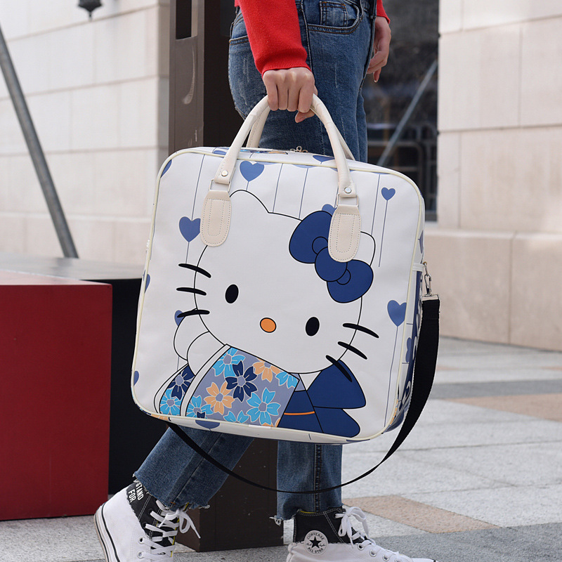 New sanrioed bag Kitty Cartoon travel bag Women's handbag Waterproof PU duffel Travel bag Student large capacity kt cat suitcase