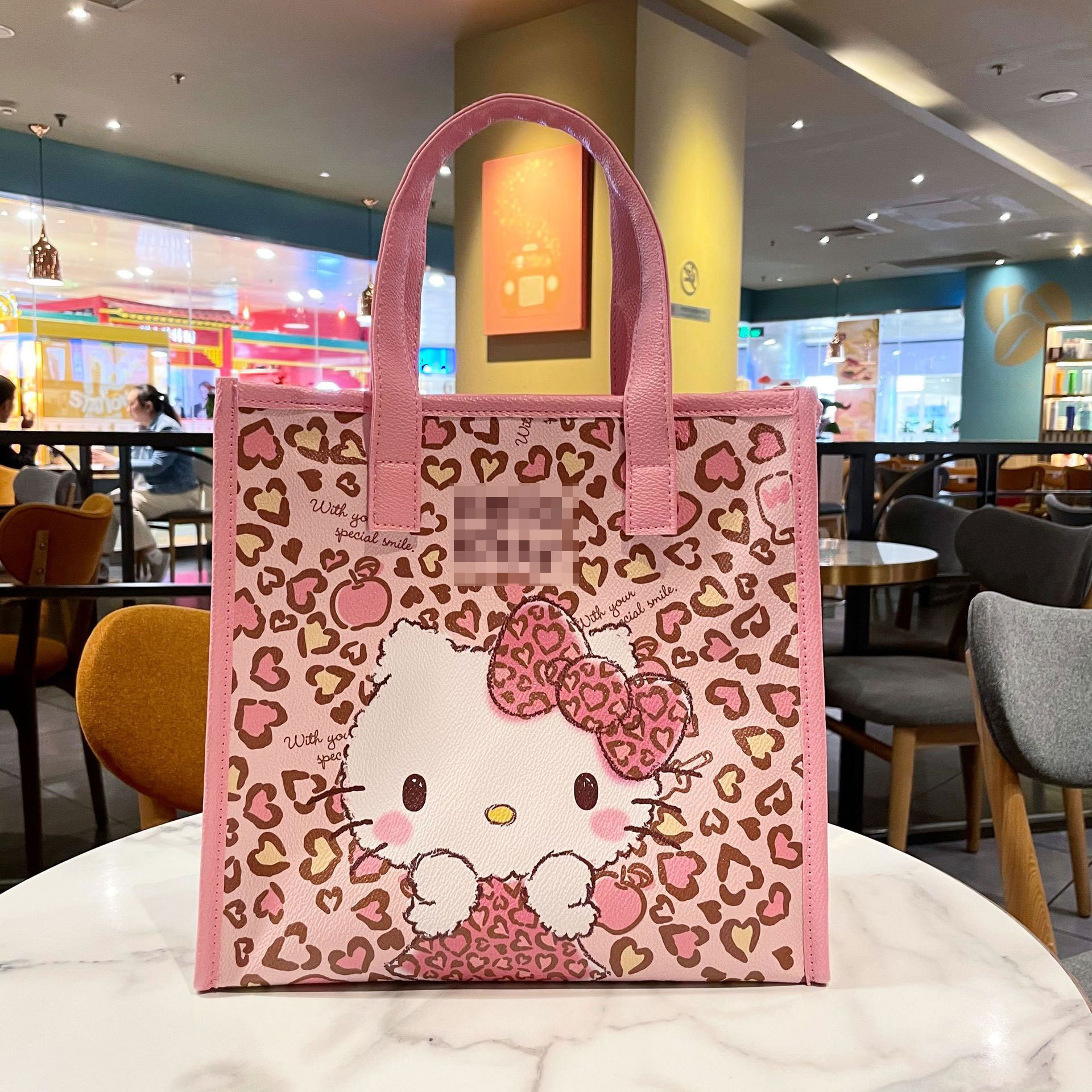 RuunJoy Wholesale Y2K PU Shoulder Bag Women Cartoon Fashion Pink Leopard Print KT Tote Bag Girl Large Capacity Commuter Bag Gift