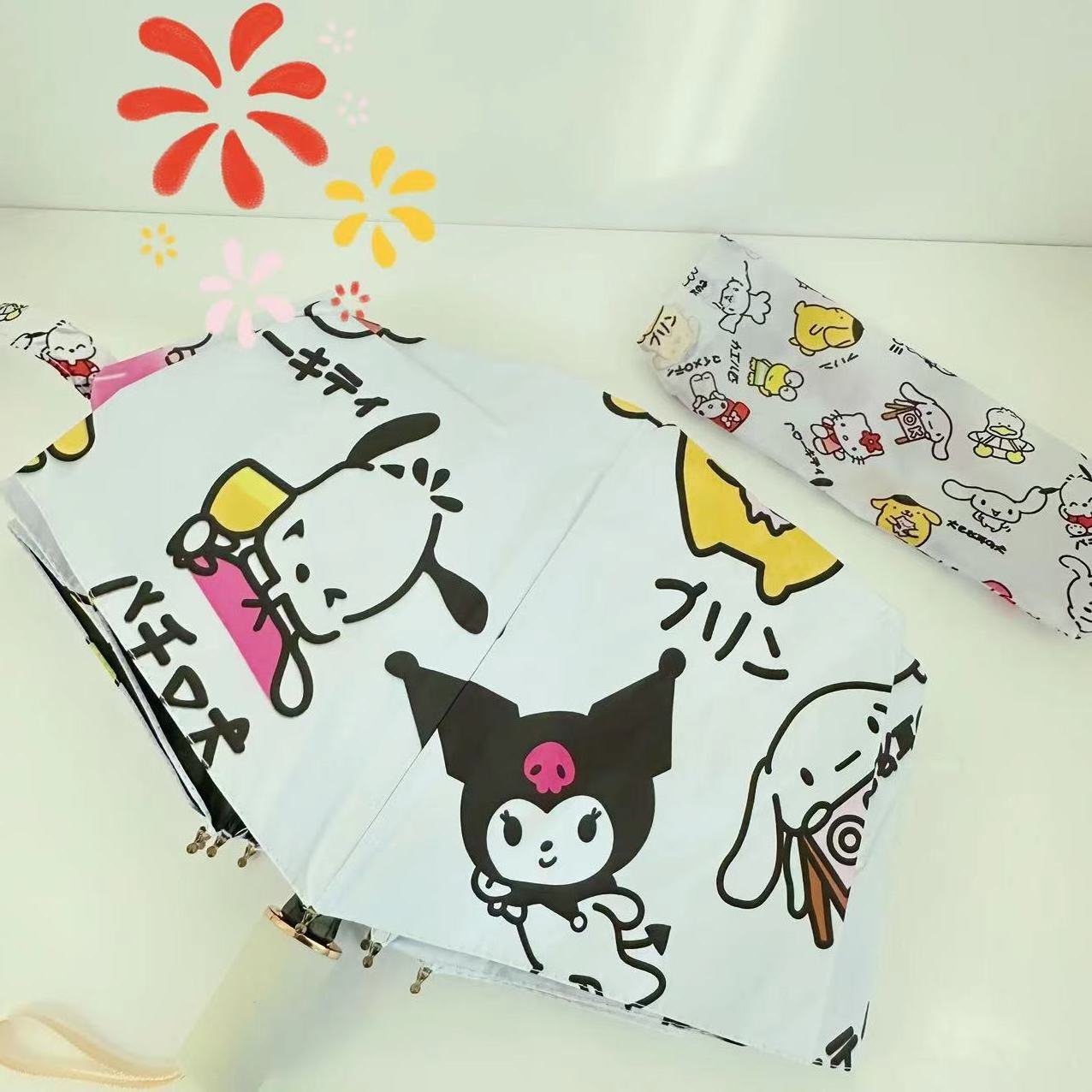 Ruunjoy custom 2023 Sanrio Umbrella Kawaii HelloKt Kuromi Cartoon Automatic Sunshade Umbrella Cute Girl Travel Folding Umbrella