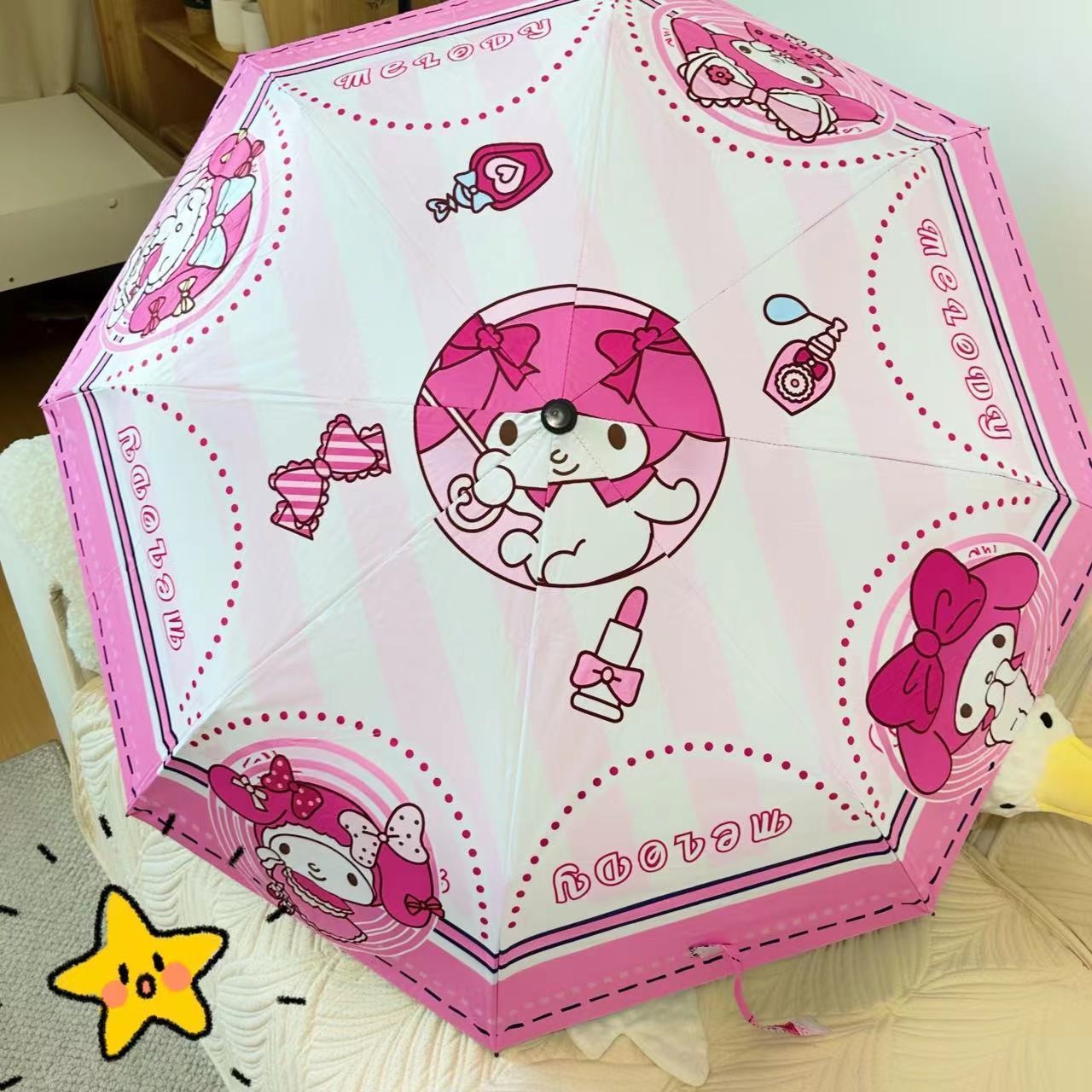 Ruunjoy custom 2023 Sanrio Umbrella Kawaii HelloKt Kuromi Cartoon Automatic Sunshade Umbrella Cute Girl Travel Folding Umbrella