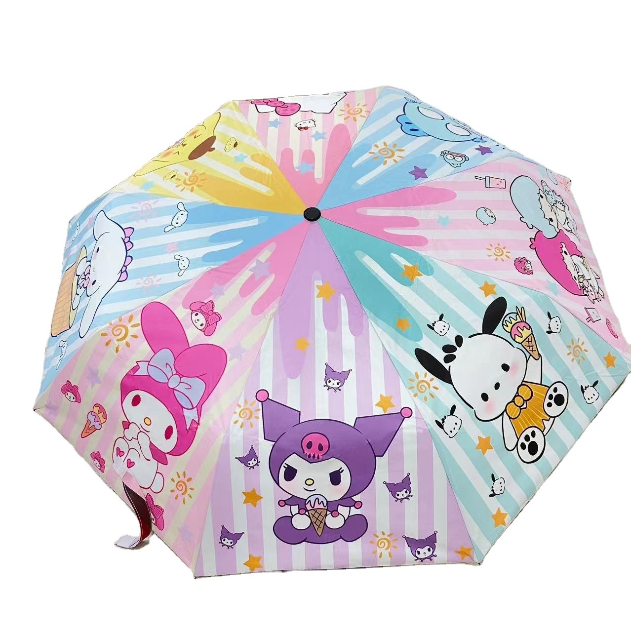 Ruunjoy custom 2023 Sanrio Umbrella Kawaii HelloKt Kuromi Cartoon Automatic Sunshade Umbrella Cute Girl Travel Folding Umbrella