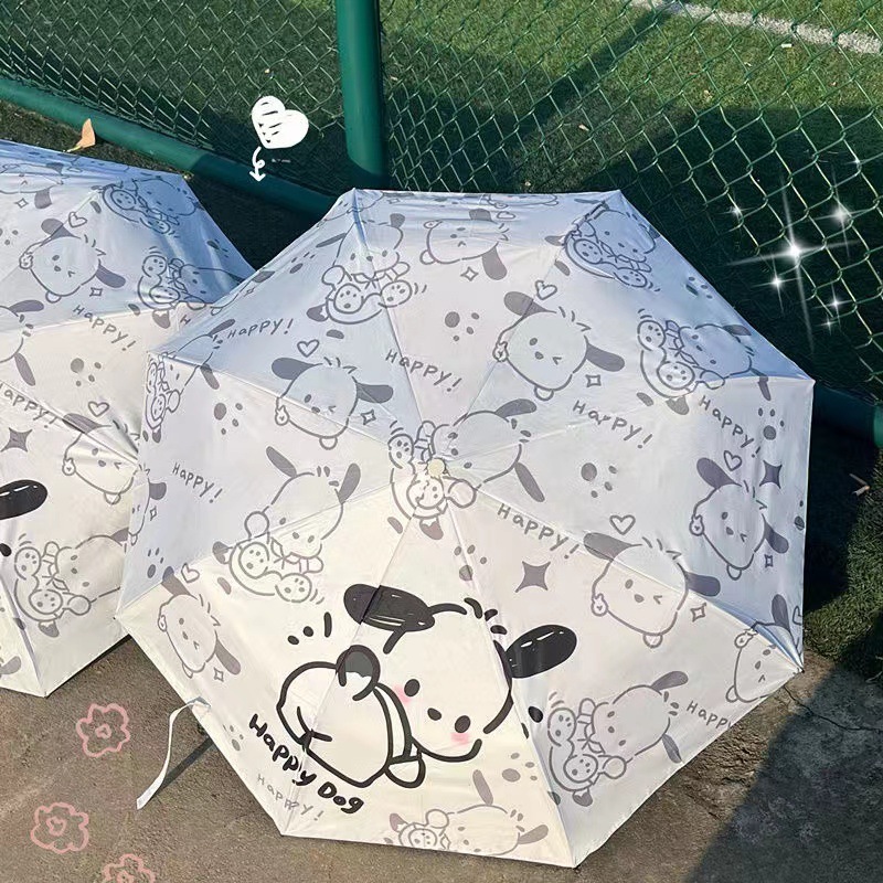 Ruunjoy custom Sanrio Umbrella kawaii anime Pochacco Vinyl UV Protection Sunshade Cute Compact Portable Travel Folding Umbrella