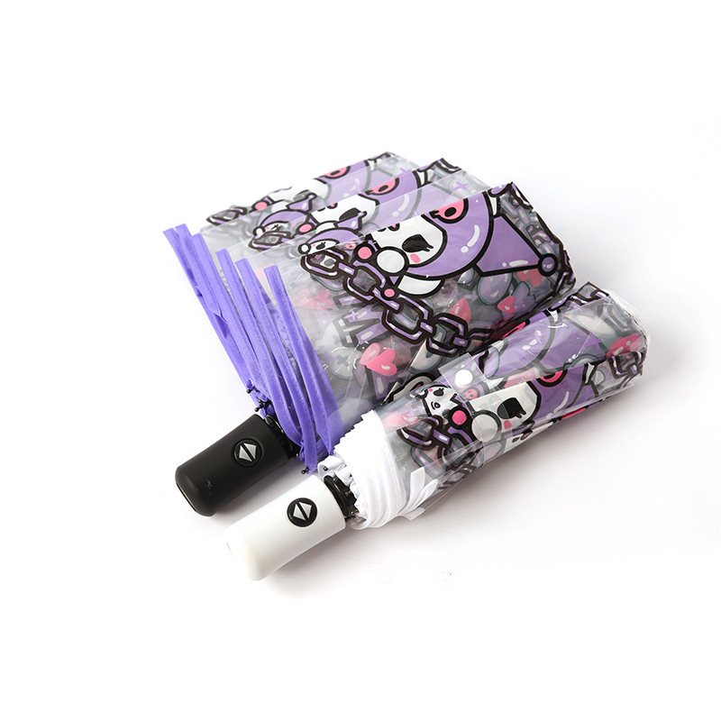 RuunjoyTransparent Umbrella Painted Kuromi Cinnamoroll Automatic Umbrella Cartoon Pochacco Long Handle Umbrella