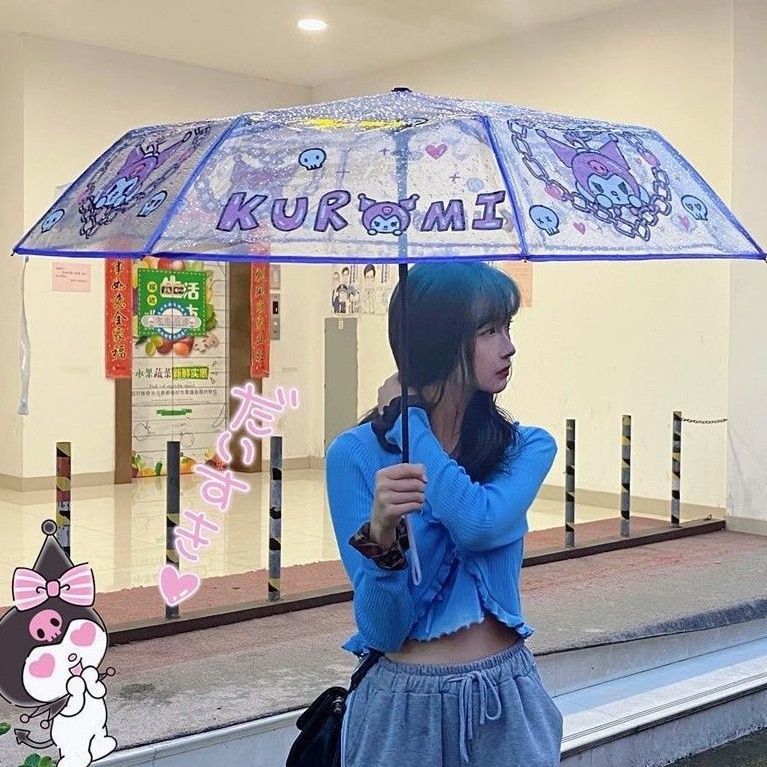 RuunjoyTransparent Umbrella Painted Kuromi Cinnamoroll Automatic Umbrella Cartoon Pochacco Long Handle Umbrella