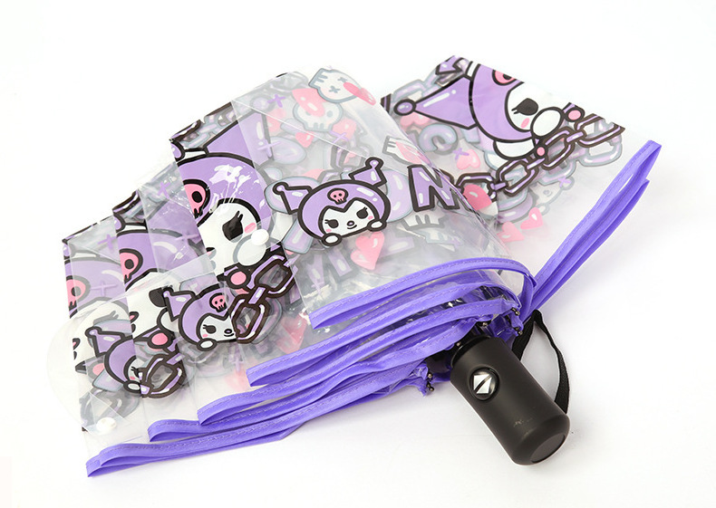 RuunjoyTransparent Umbrella Painted Kuromi Cinnamoroll Automatic Umbrella Cartoon Pochacco Long Handle Umbrella