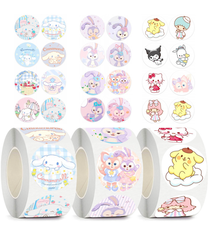 Ruunjoy Kawaii Sanrio Thank You Stickers Roll Hello Kitty Kuromi Cartoon Sealing Labels Decals Cute Kids Reward Sticker