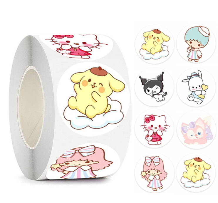 Ruunjoy Kawaii Sanrio Thank You Stickers Roll Hello Kitty Kuromi Cartoon Sealing Labels Decals Cute Kids Reward Sticker