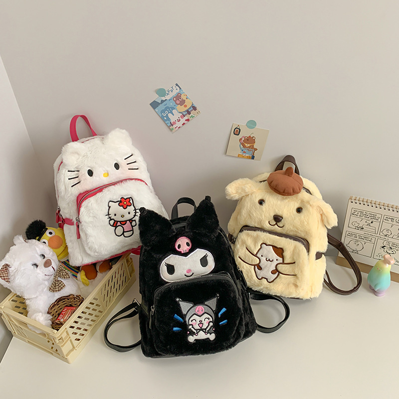 Ruunjoy hot anime kuromi melody kt plush backpack cute student bag kawaii Large Capacity Y2k Birthday Gifts toy plush school bag