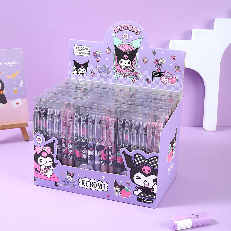 Hot wholesale sanrioed gel pen 144pcs anime kuromi melody kt kawaii Students Stationery Write Pens 0.5 Black With Hook pen