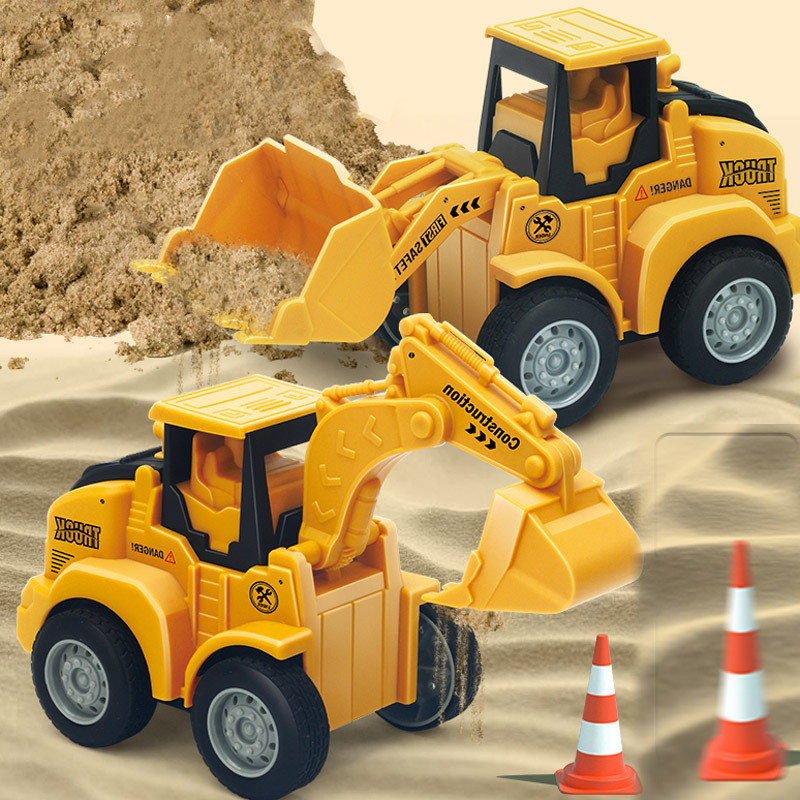 Ruunjoy Children's toys engineering car full set of excavator hook machine forklift pressing back inertial sand shoveling toy