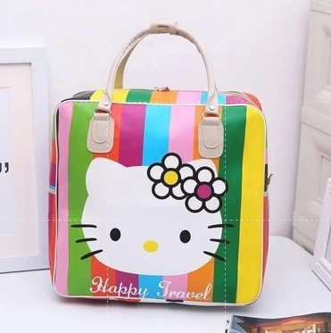 New sanrioed bag Kitty Cartoon travel bag Women's handbag Waterproof PU duffel Travel bag Student large capacity kt cat suitcase