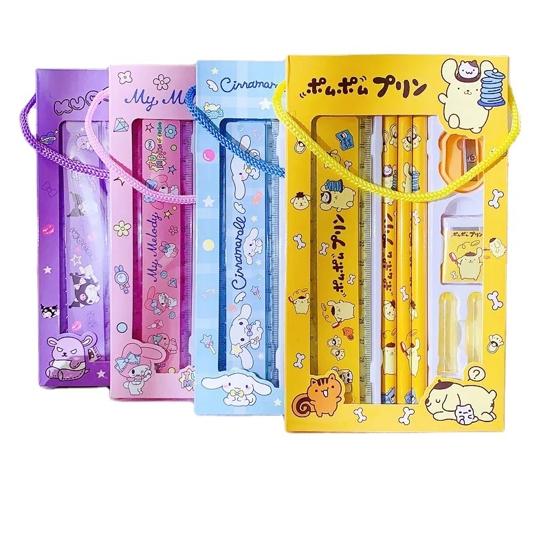 RuunJoy Stationery Set Pencil Eraser Ruler Kawaii My Melody Kuromi Cinnamoroll Painting Primary School Supplies Student Kid Gift