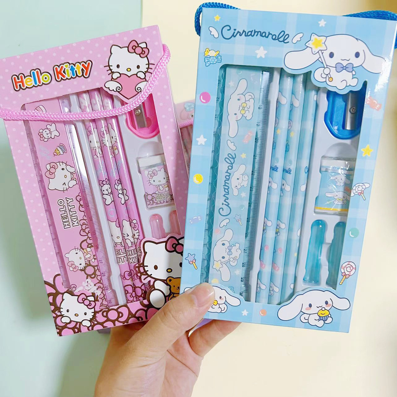 RuunJoy Stationery Set Pencil Eraser Ruler Kawaii My Melody Kuromi Cinnamoroll Painting Primary School Supplies Student Kid Gift