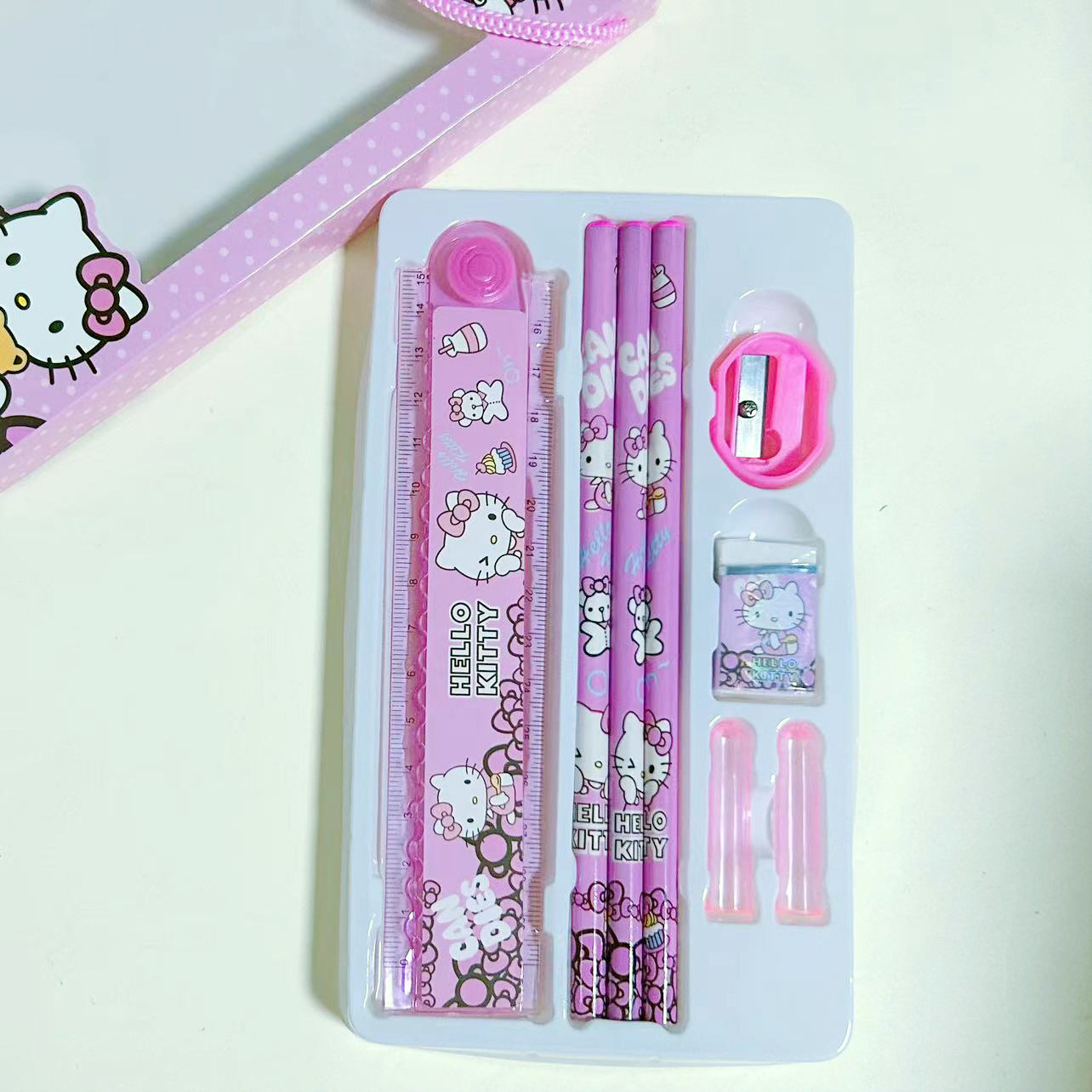 RuunJoy Stationery Set Pencil Eraser Ruler Kawaii My Melody Kuromi Cinnamoroll Painting Primary School Supplies Student Kid Gift