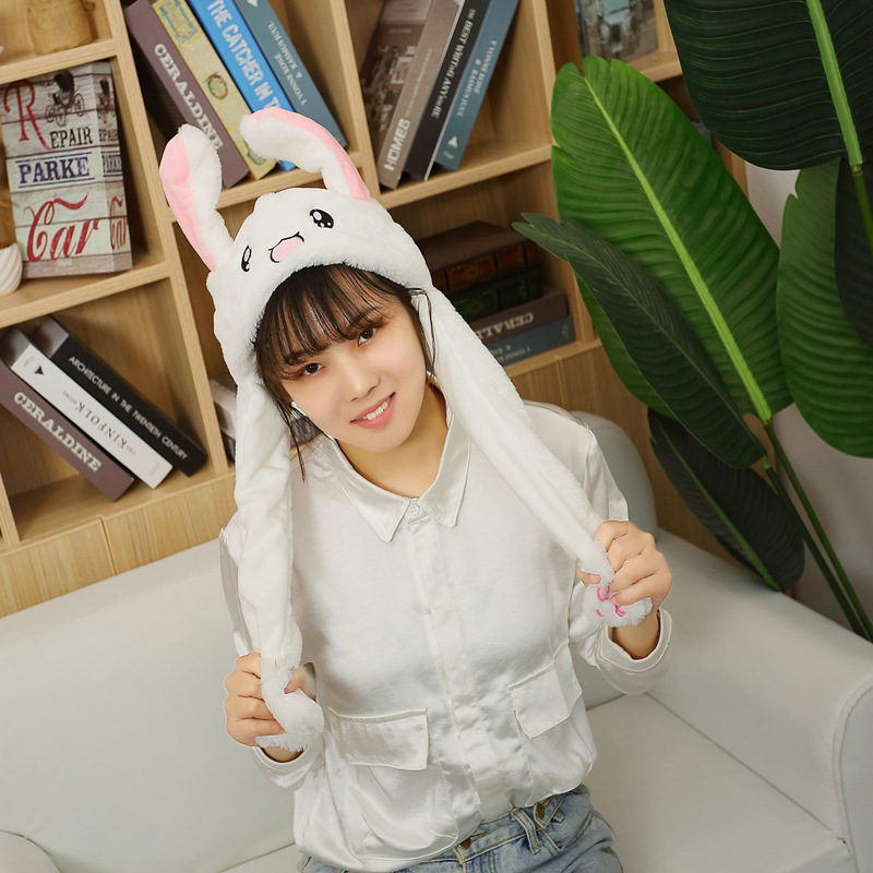 Tiktok cute animal bunny unicorn Hat Ear plush Moving Jumping  light luminous led Earflaps Cosplay Costume Hats Squeeze Fidget