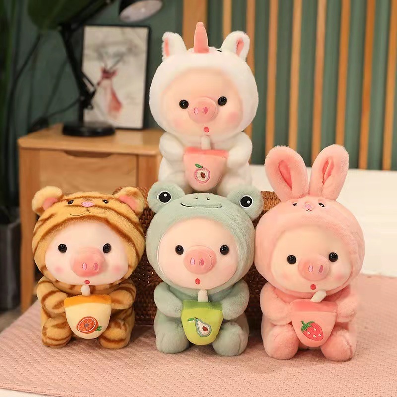 Custom Wholesale Cute pig doll plush toy girl sleeping Stuffed Animals Toys soothing birthday gift milk tea pig doll soft hug