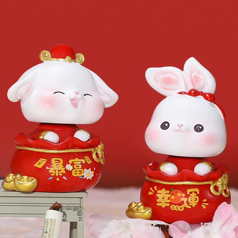 Ruunjoy Chinese new year gifts 2023 the year of rabbit carfts desk decoration resin cute zodiac figure resin crafts office gifts