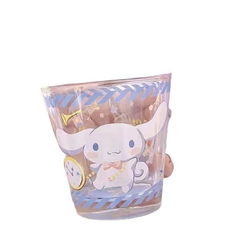 Sanrioed Anime Cartoon Cinnamoroll Kt Cat Kuromi My Melody Purin Dog Glass Water Cup Girl Cute Heat Resistant Breakfast Cup Gift