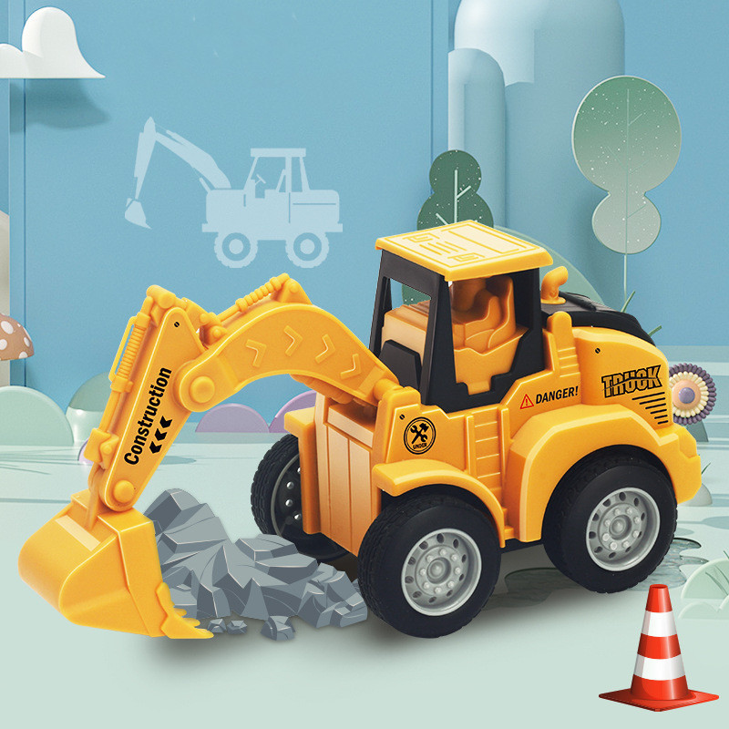 Ruunjoy Children's toys engineering car full set of excavator hook machine forklift pressing back inertial sand shoveling toy