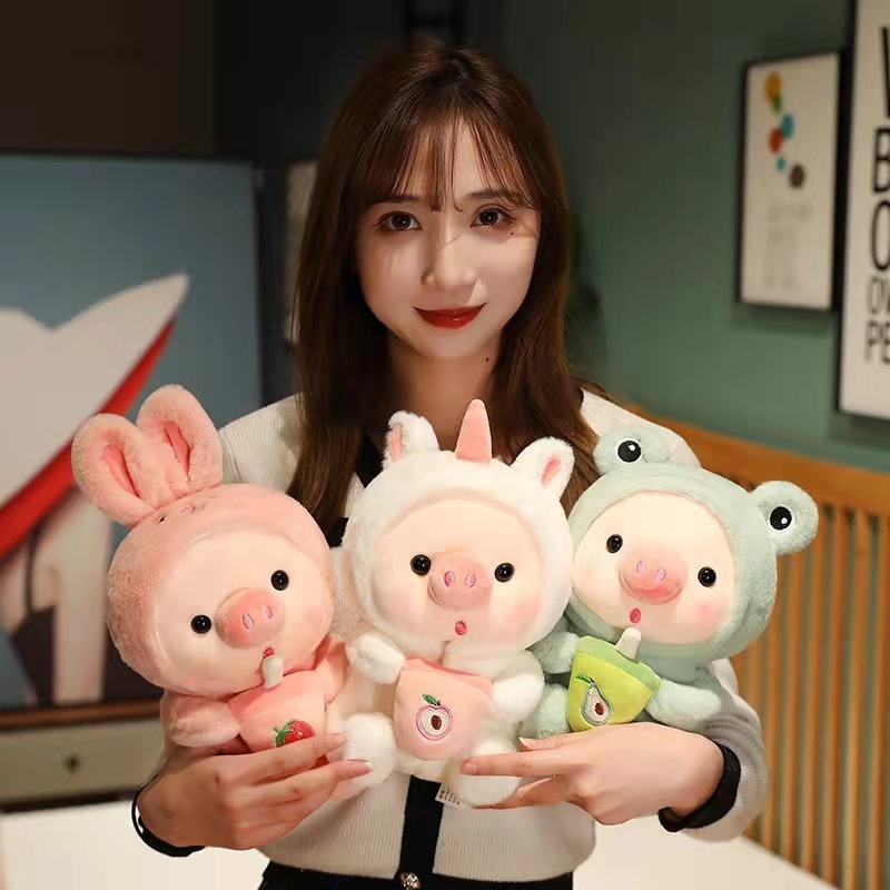 Custom Wholesale Cute pig doll plush toy girl sleeping Stuffed Animals Toys soothing birthday gift milk tea pig doll soft hug