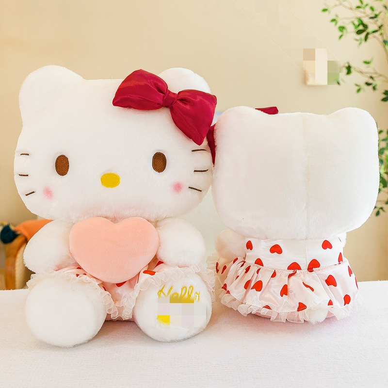 New Hello KT Plush doll toy with red heart dress Cat Doll Cute HelloKT Kitty Plush Toy Girl Birthday Gift stuffed animal toys