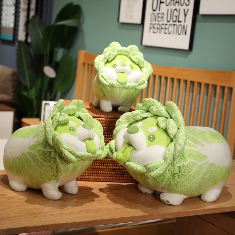 Ruunjoy cabbage dog plush toy cute puppy plush doll puppy plush toy food stuffed animal plush soft toy pillow for baby kids