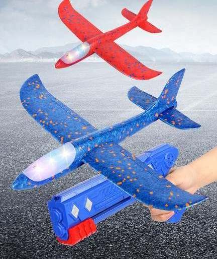 Luminous LED aircraft airplane aeroplane jet launcher toy flying LED glitter glow flying hand throw Catapult Foam Aircraft gun